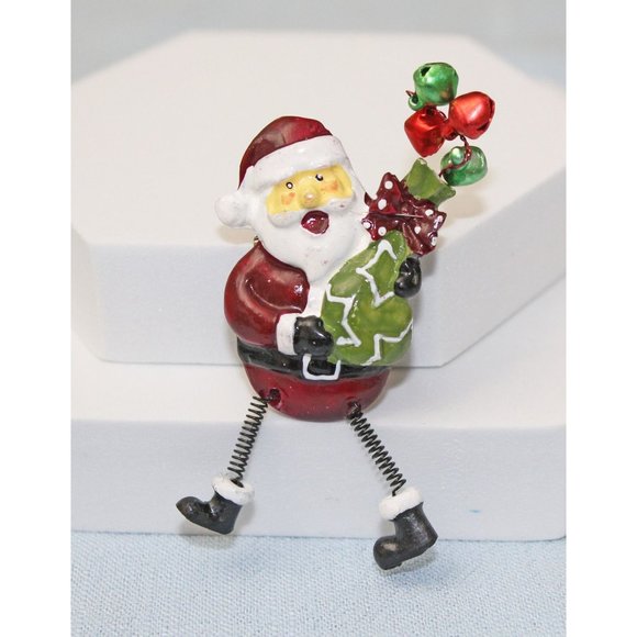 Very Cute Santa Clause Pin Brooch with Wiggly Legs and Jingle Bells VP20 - Picture 2 of 3